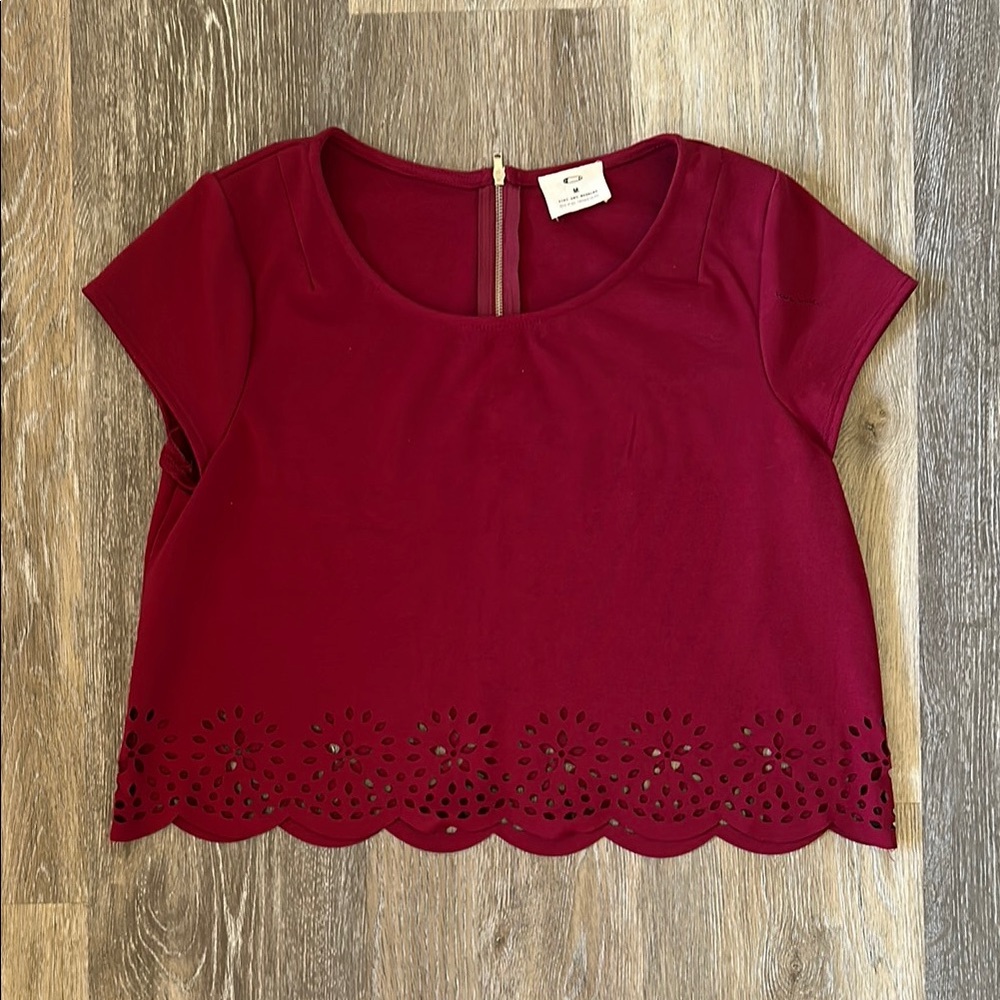 Women's Burgundy Top with Scalloped Hem